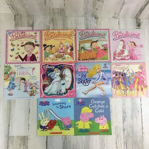 Lot of 10 Kids Books Girls Pinkalicious Fancy Nancy Barbie Peppa Pig Disney